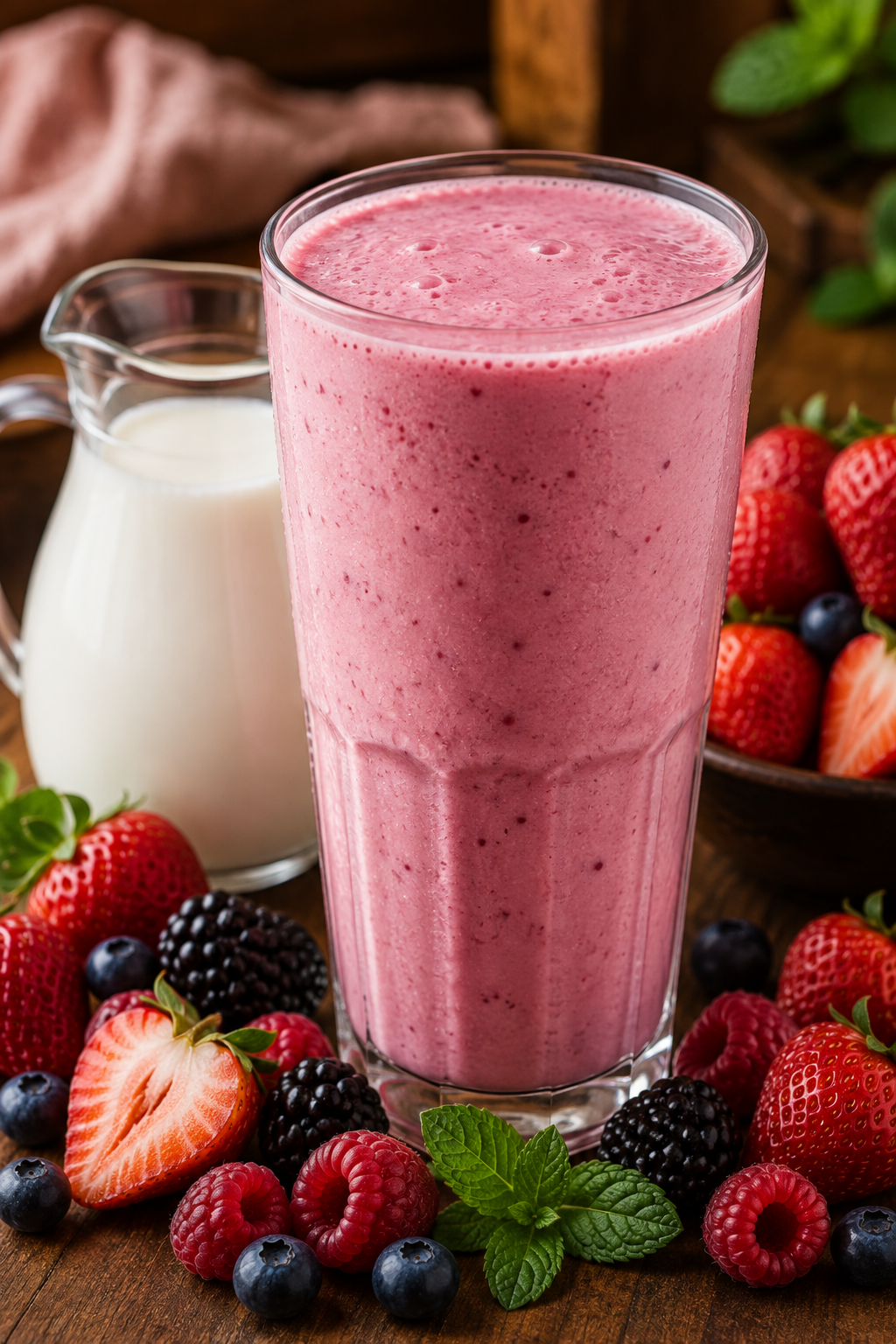 Vitamina frutas vermelhas copo